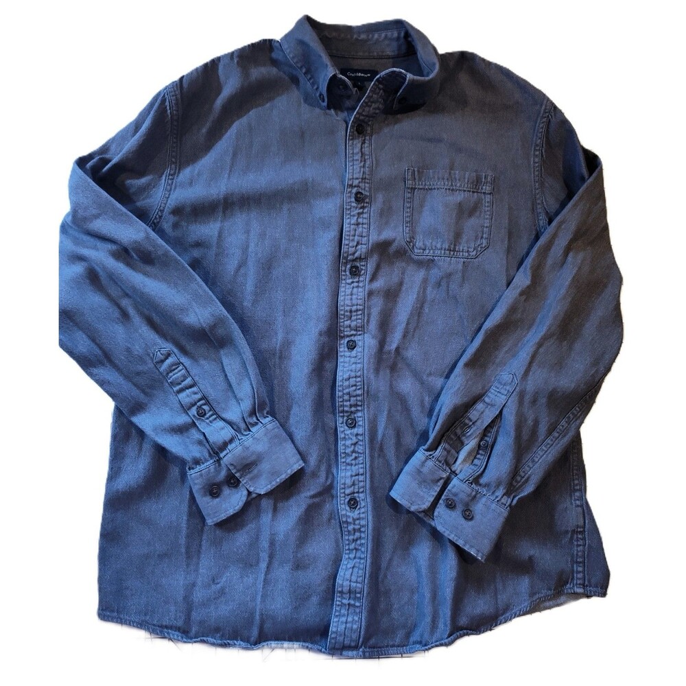 Croft & Barrow Medium Wash Denim/Chambray Long Sleeve Men Button Down Shirt Sz L